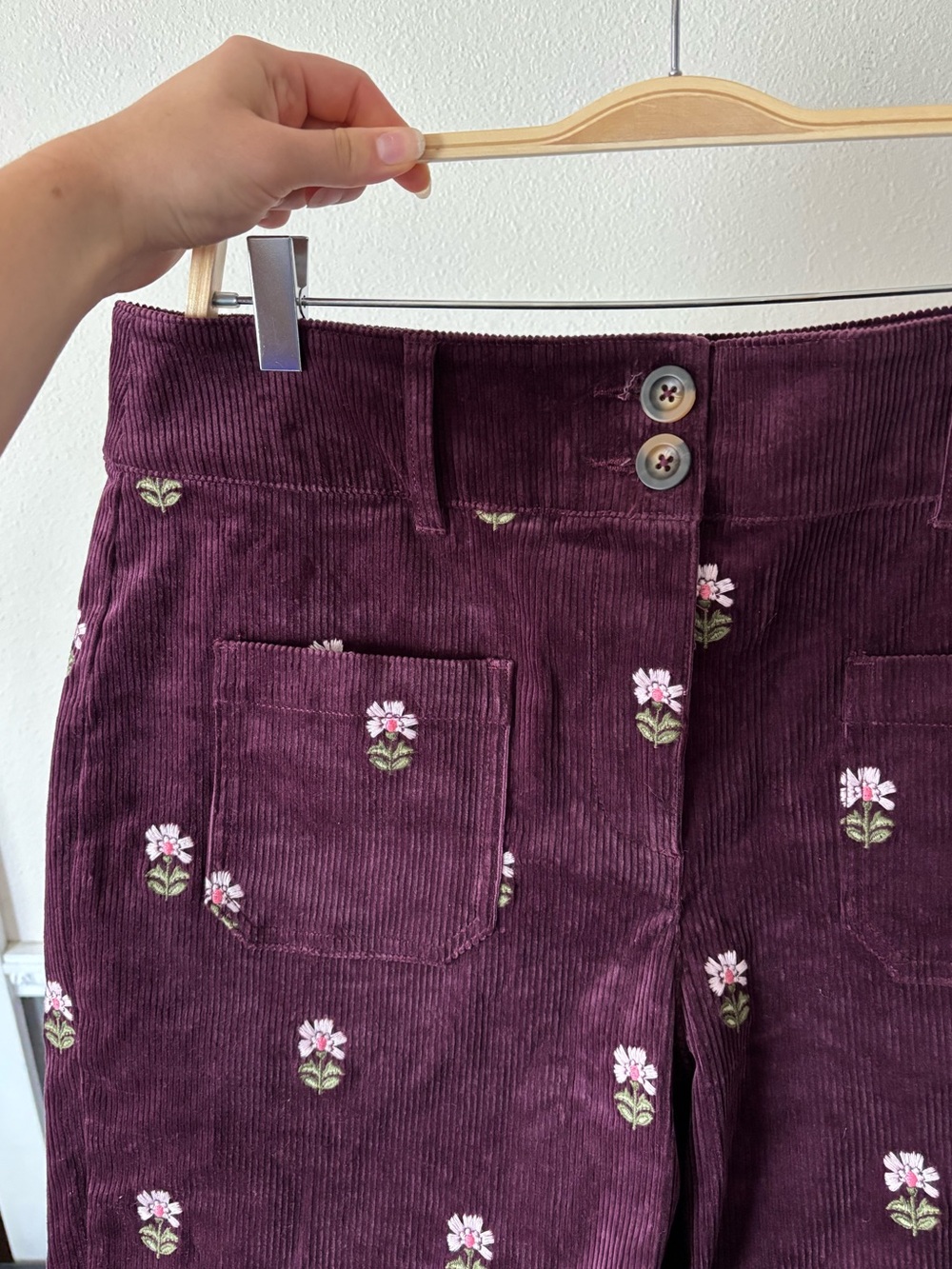 NWT BODEN Primrose Cord Pants Wide Leg Dark Cherry Embroidery Size 10 - Picture 5 of 6